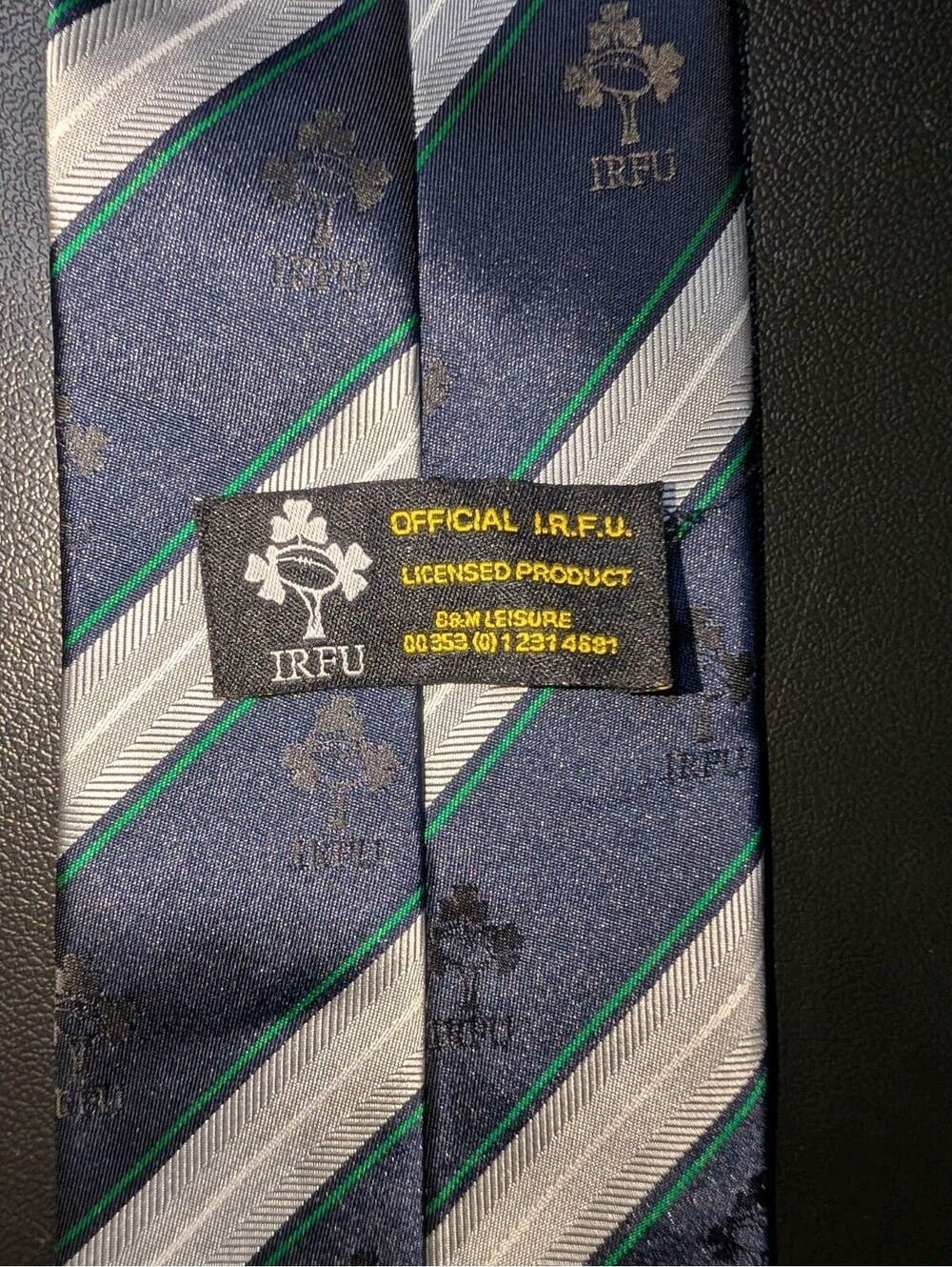 IRFU Rugby Tie Navy Blue Green Stripe